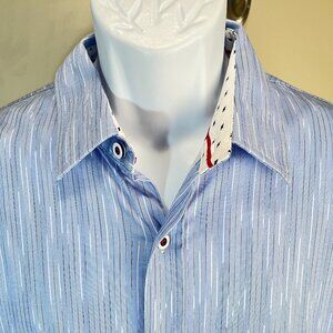 ButterCloth Men's blue and white stretch long sleeve shirt Large L EUC
